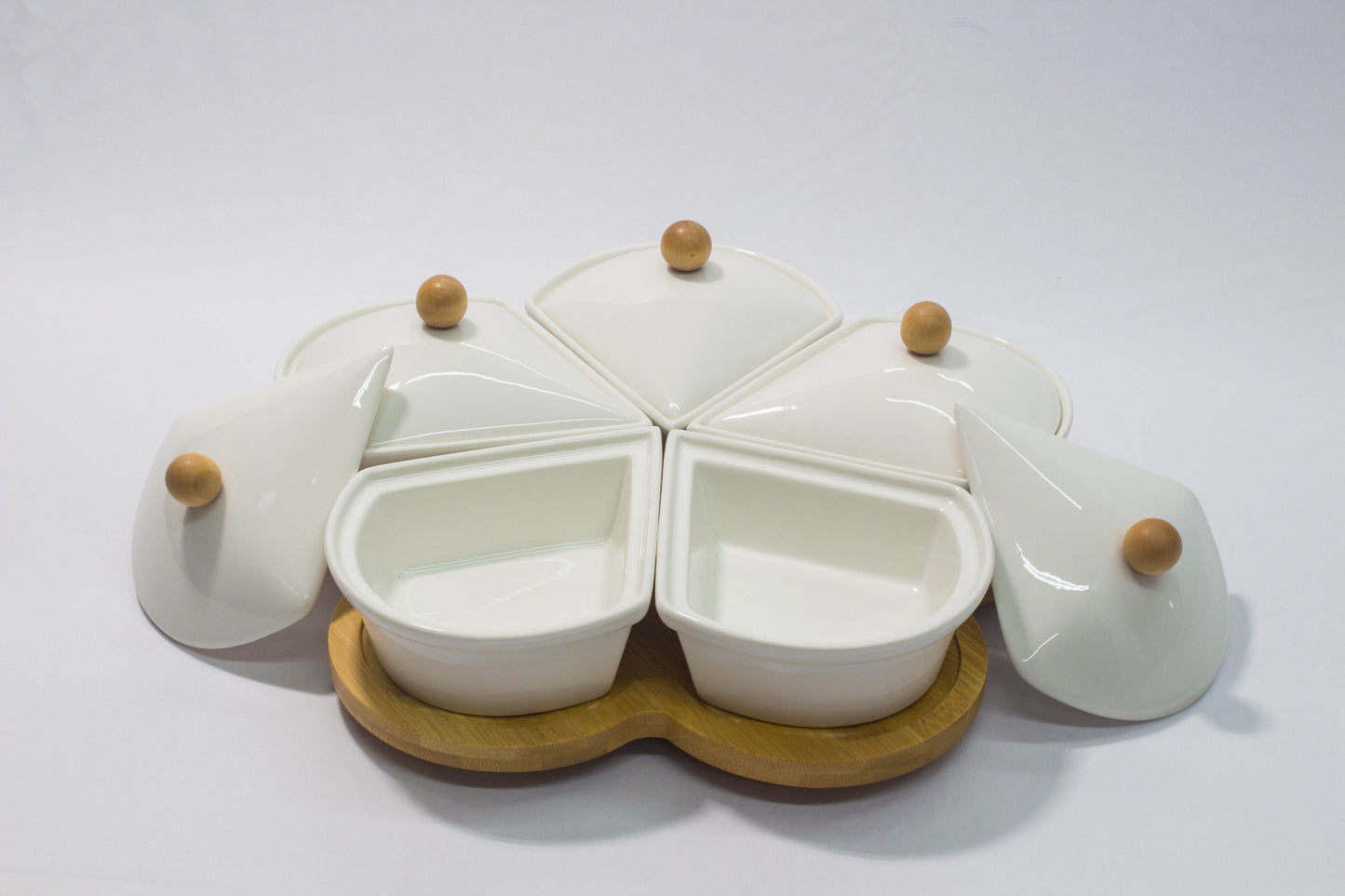 Snake Wooden Storage Tray With Ceramic Bowls