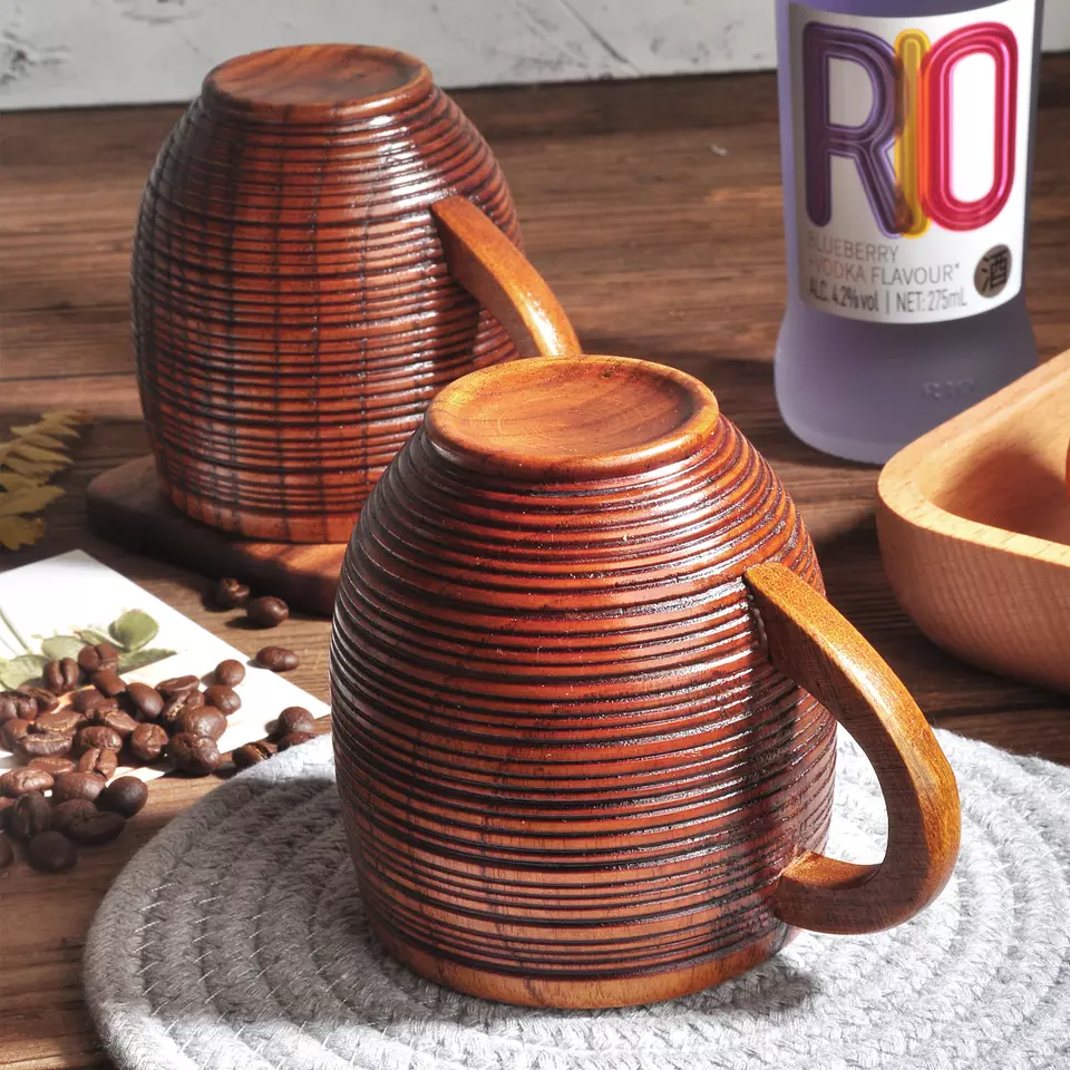 Solid Wood Coffee Mug w Spoon