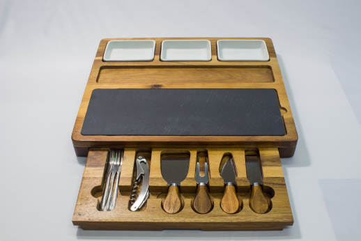 Solid wood Cheese Board set With 6 Piece Stainless Steel Cutlery Set and Stone