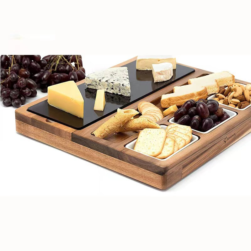 Solid wood Cheese Board set With 6 Piece Stainless Steel Cutlery Set and Stone