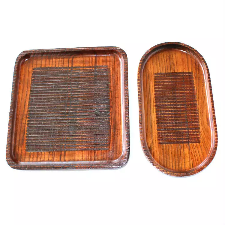 Japanese-style solid wood dinner plate