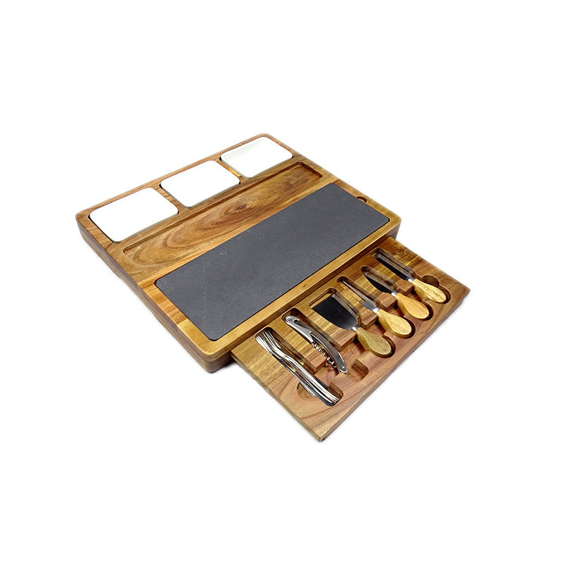 Solid wood Cheese Board set With 6 Piece Stainless Steel Cutlery Set and Stone